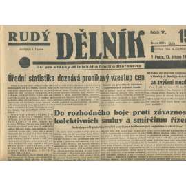 Rudý dělník, ročník V., číslo 15/1934. List pro otázky dělnického hnutí odborového (odbory, 1. republika, staré noviny)