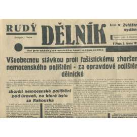 Rudý dělník, ročník V., zvláštní vydání (5.6.1934). List pro otázky dělnického hnutí odborového (odbory, 1. republika, staré noviny)