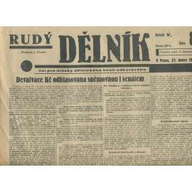 Rudý dělník, ročník V., číslo 8/1934. List pro otázky dělnického hnutí odborového (odbory, 1. republika, staré noviny)