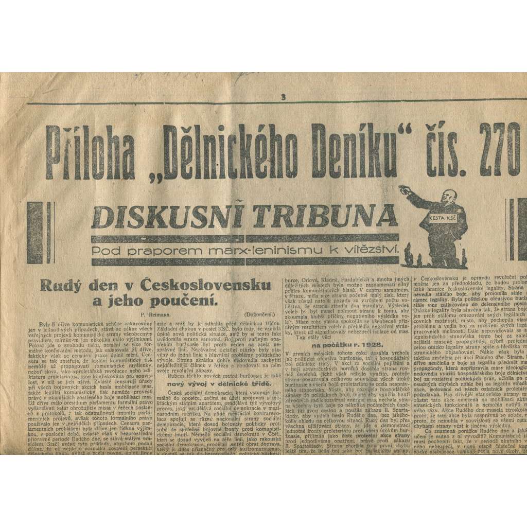 Příloha Dělnického deníku číslo 270 (1. republika, staré noviny, komunistická literatura) - Ostrava