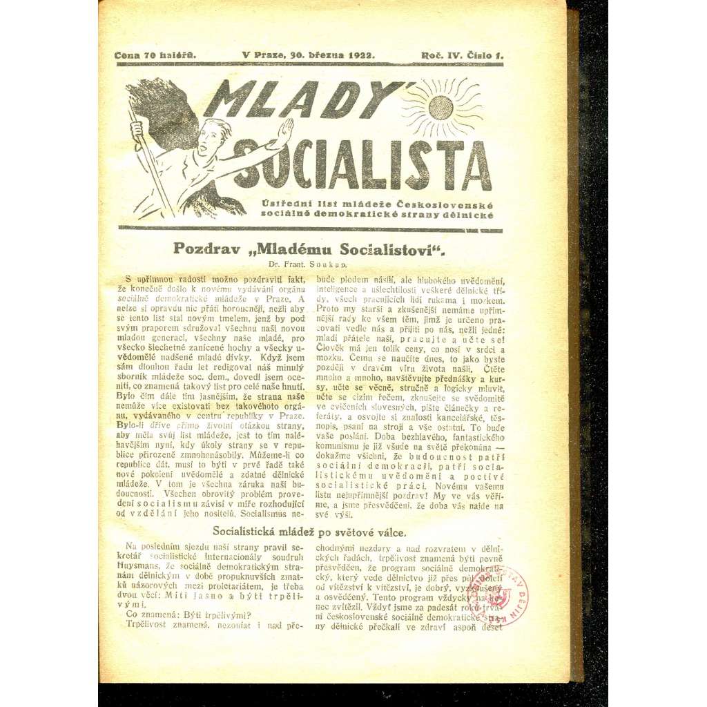 Mladý socialista, ročník IV., číslo 1-26/1922-1923. Ústřední list mládeže Československé sociálně dělnické