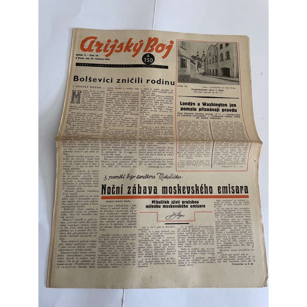 Arijský boj, ročník V., číslo 30/1944 - Ústřední list protižidovské ligy [časopis kolaborantů, nacismus, antisemitismus, protižidovské, Židé]