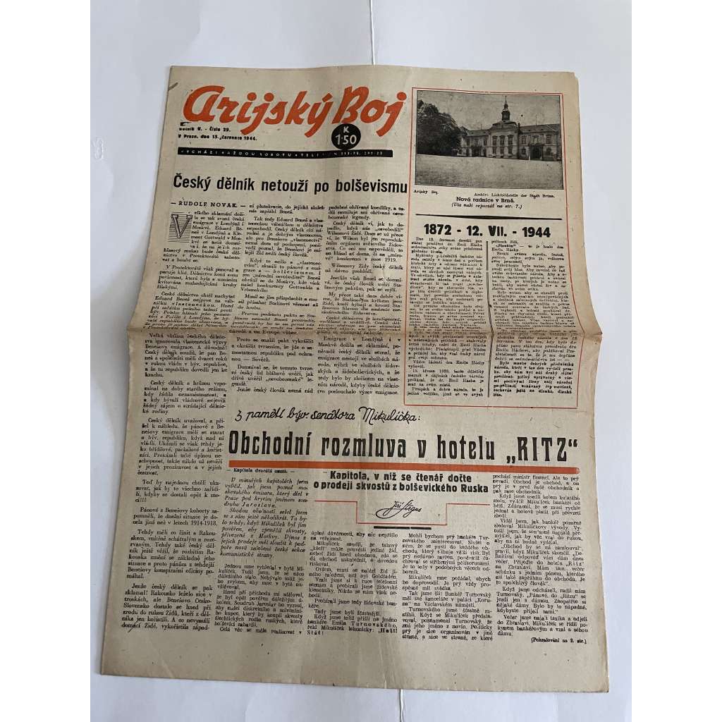 Arijský boj, ročník V., číslo 29/1944 - Ústřední list protižidovské ligy [časopis kolaborantů, nacismus, antisemitismus, protižidovské, Židé]