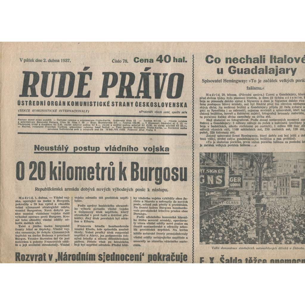 Rudé právo (2.4.1937) - 1. republika, staré noviny (není kompletní)