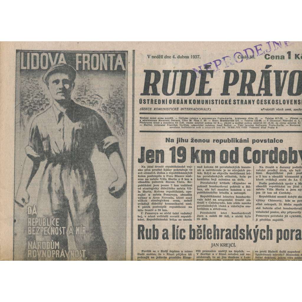 Rudé právo (4.4.1937) - 1. republika, staré noviny