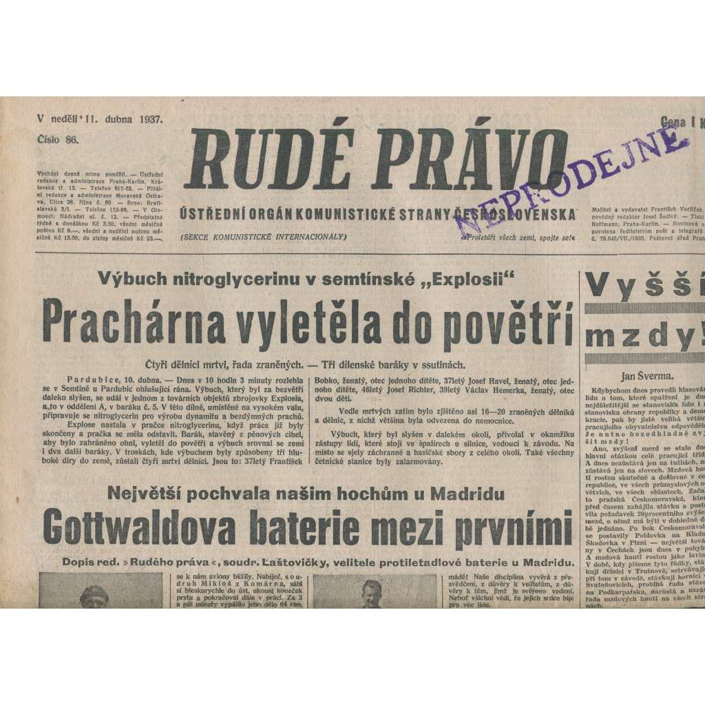 Rudé právo (11.4.1937) - 1. republika, staré noviny