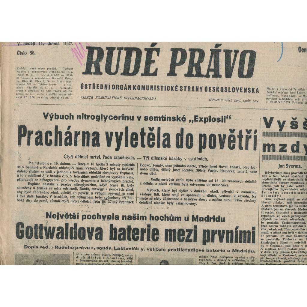 Rudé právo (11.4.1937) - 1. republika, staré noviny