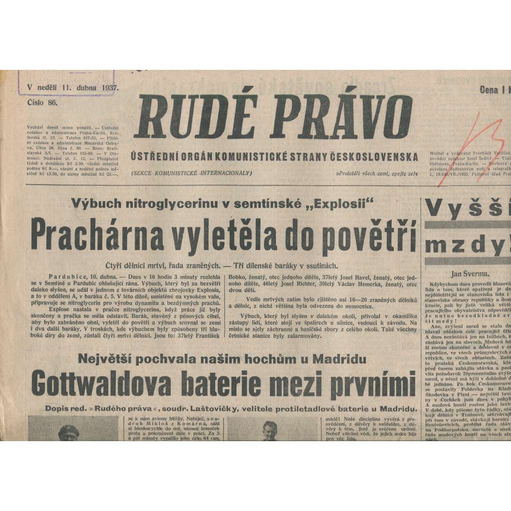 Rudé právo (11.4.1937) - 1. republika, staré noviny