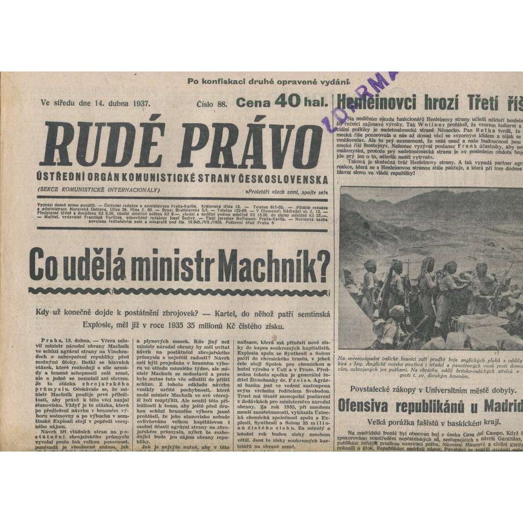 Rudé právo (14.4.1937) - 1. republika, staré noviny