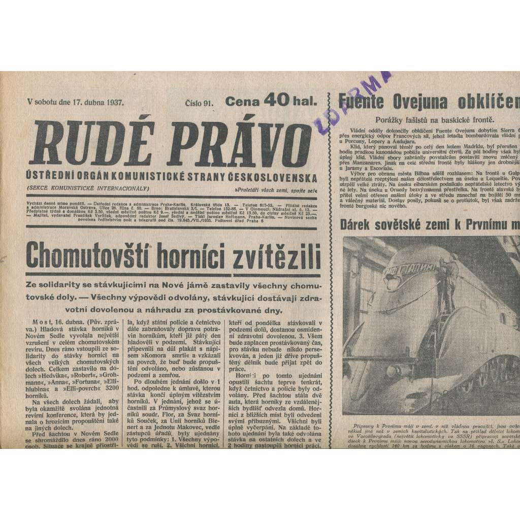 Rudé právo (17.4.1937) - 1. republika, staré noviny