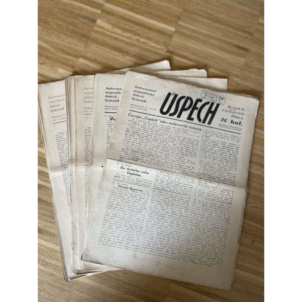 Týdeník Úspěch, ročník II., číslo 1-2, 4-19 a 21-52/1930 (boj s alkoholem, prohibice, protialkoholové) - noviny, časopis