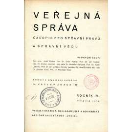Veřejná správa, ročník IV., číslo 1-10/1934. Časopis pro správní právo a správní vědu (právo)