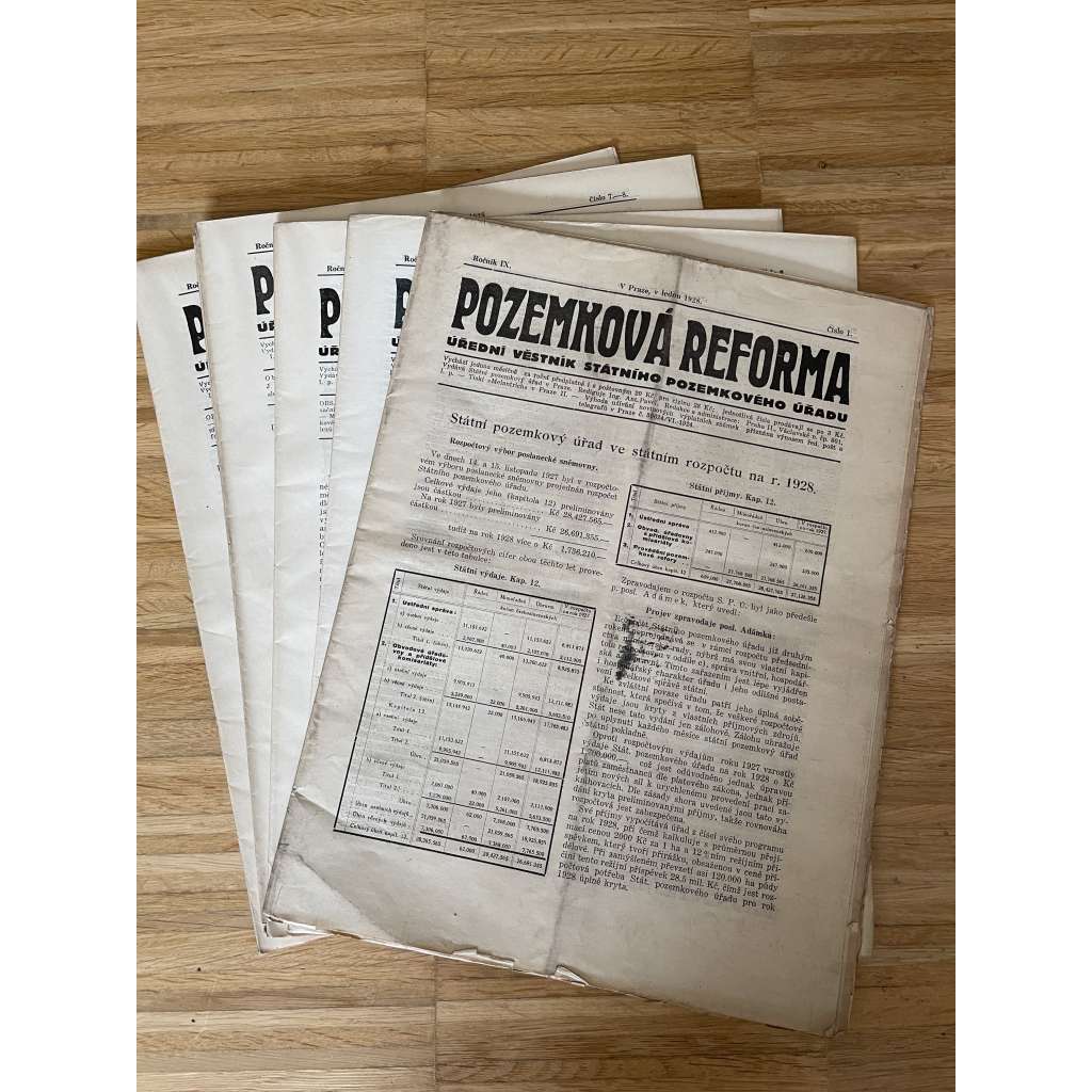 Pozemková reforma, ročník IX., číslo 1-12/1928. Úřední věstník státního pozemkového úřadu (komplet) - staré noviny