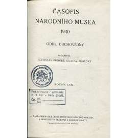 Časopis Národního musea, ročník CXIV./1940. Oddíl duchovědný