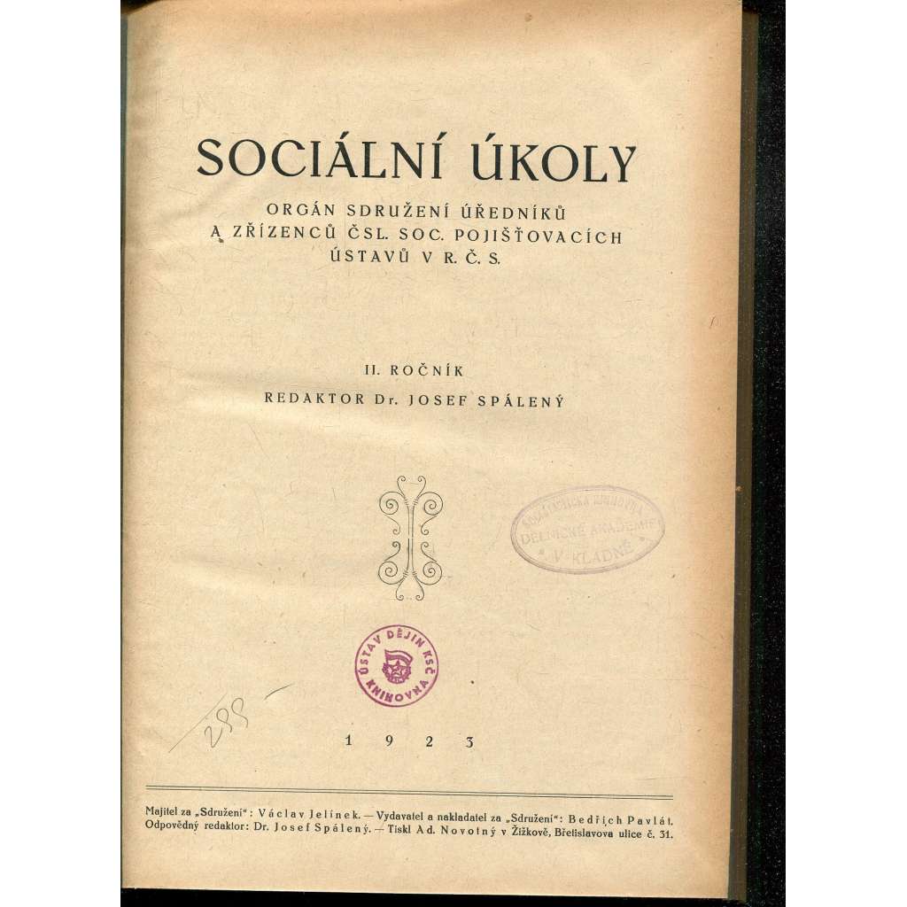 Sociální úkoly, ročník II, číslo 1.-12./1923