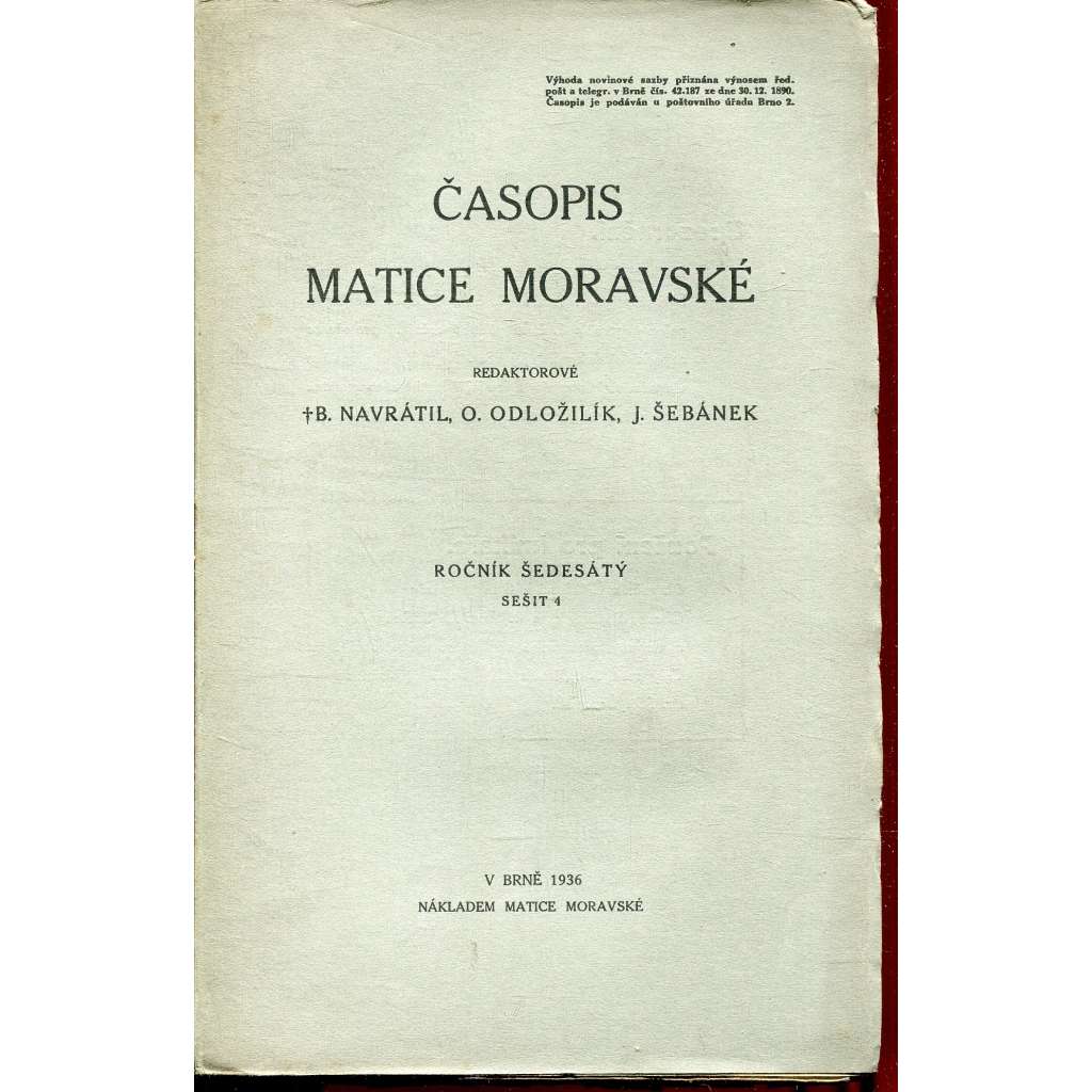 Časopis Matice Moravské, ročník 60, sešit 4/1936