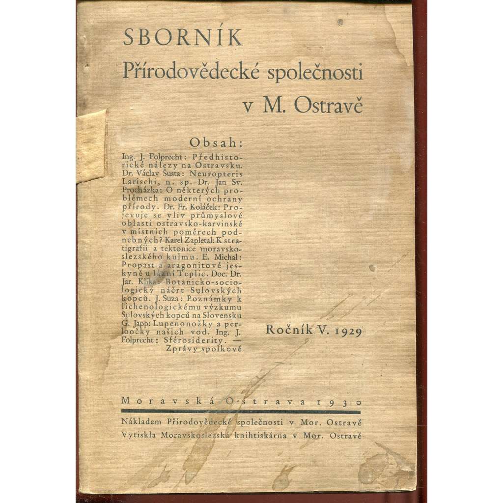 Sborník Přírodovědecké společnosti v Moravské Ostravě, ročník V./1929 (Ostrava)