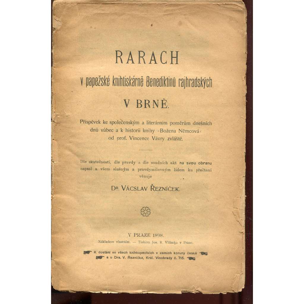 Rarach v papežské knihtiskárně Benediktinů rajhradských v Brně (Božena Němcová) - pošj.