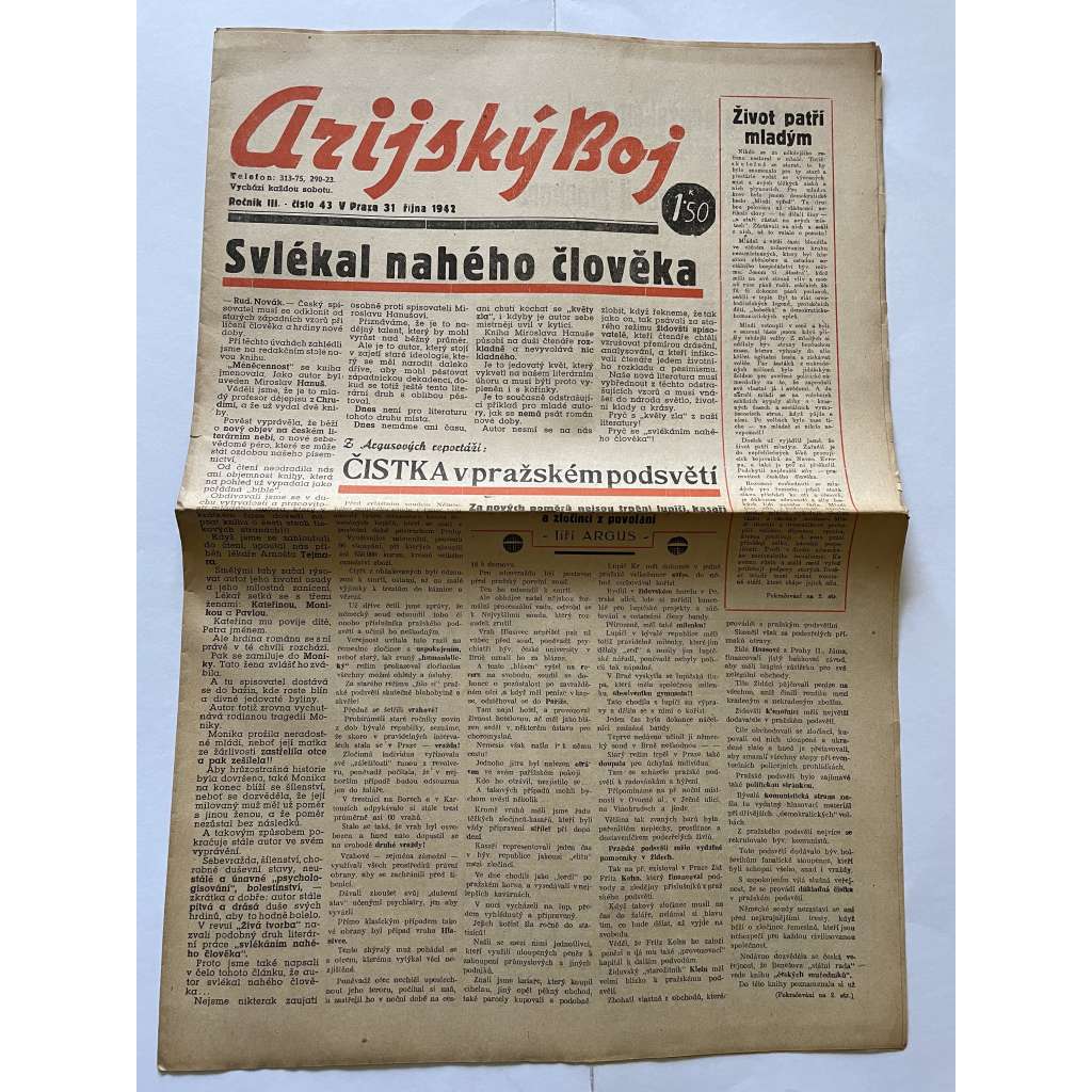 Arijský boj, ročník III., číslo 43/1942 - Ústřední list protižidovské ligy [časopis kolaborantů, nacismus, antisemitismus, protižidovské, Židé]