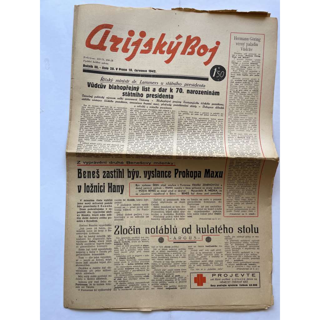 Arijský boj, ročník III., číslo 28/1942 - Ústřední list protižidovské ligy [časopis kolaborantů, nacismus, antisemitismus, protižidovské, Židé]