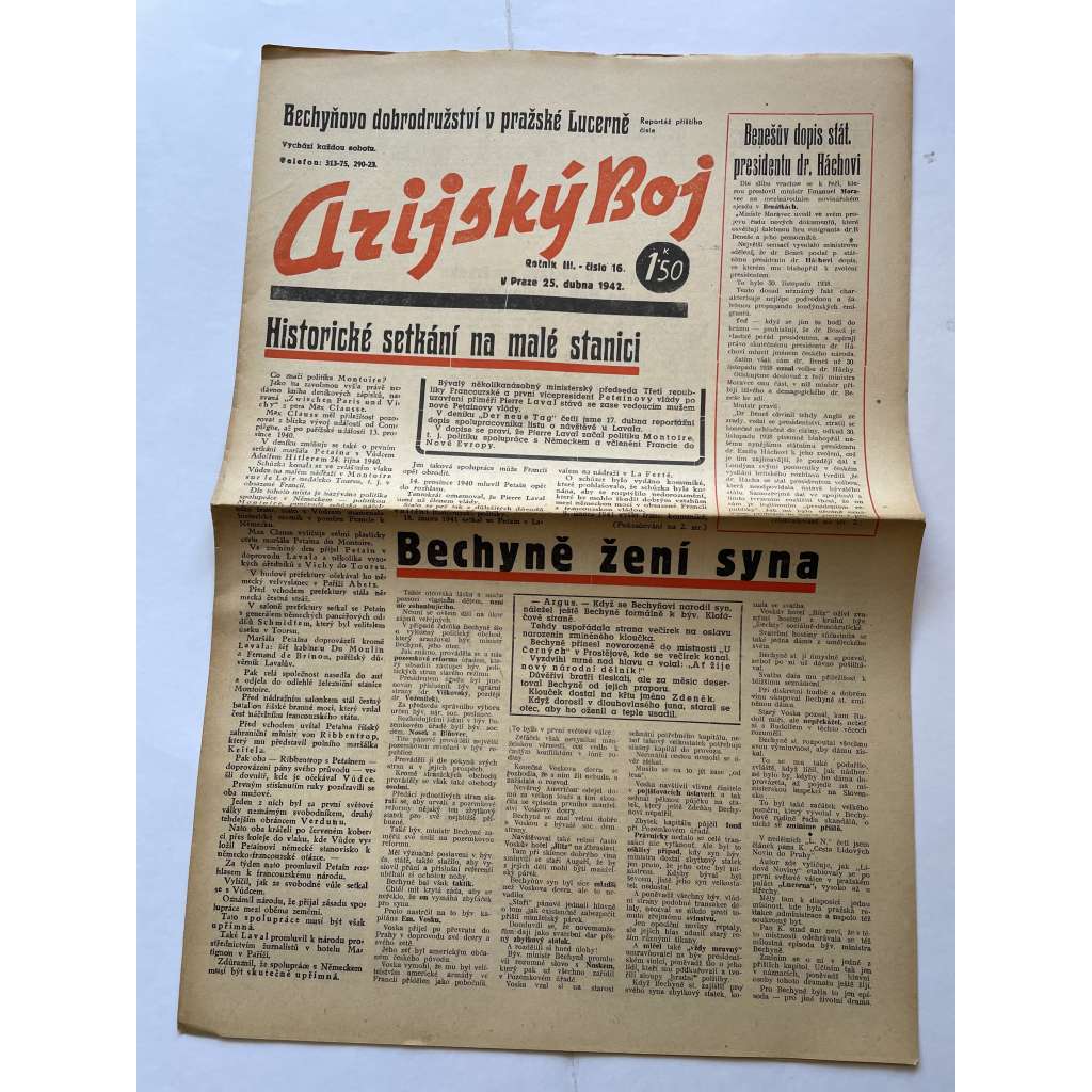 Arijský boj, ročník III., číslo 16/1942 - Ústřední list protižidovské ligy [časopis kolaborantů, nacismus, antisemitismus, protižidovské, Židé]