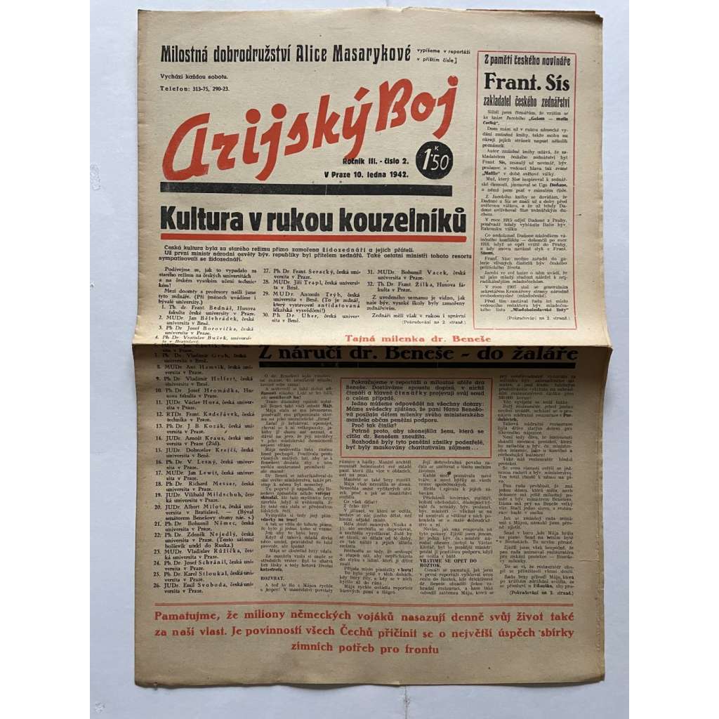 Arijský boj, ročník III., číslo 2/1942 - Ústřední list protižidovské ligy [časopis kolaborantů, nacismus, antisemitismus, protižidovské, Židé]