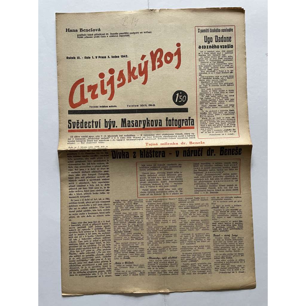 Arijský boj, ročník III., číslo 1/1942 - Ústřední list protižidovské ligy [časopis kolaborantů, nacismus, antisemitismus, protižidovské, Židé]