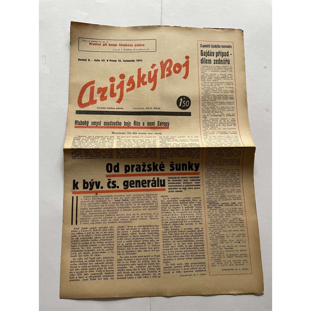 Arijský boj, ročník II., číslo 45/1941 - Ústřední list protižidovské ligy [časopis kolaborantů, nacismus, antisemitismus, protižidovské, Židé]