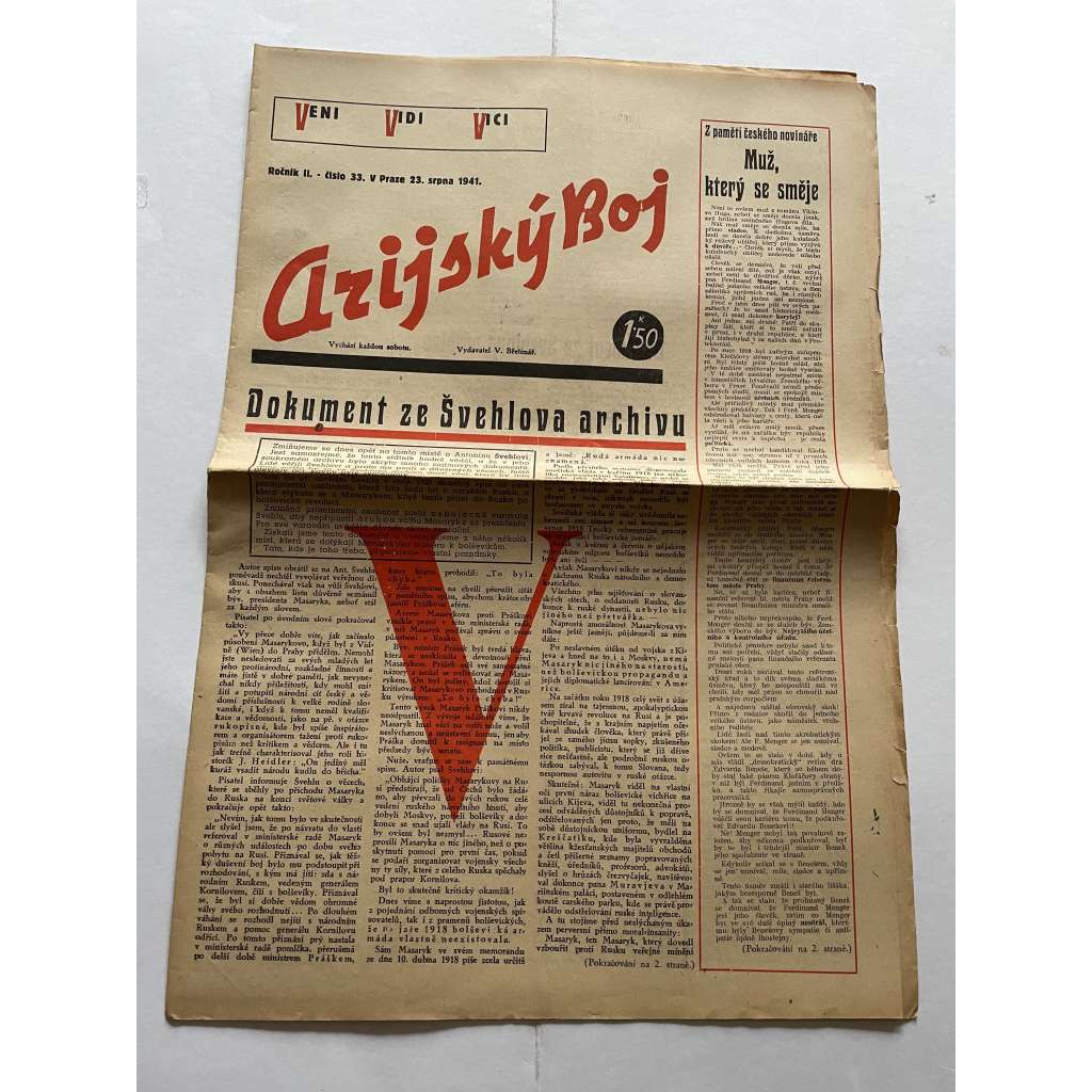 Arijský boj, ročník II., číslo 33/1941 - Ústřední list protižidovské ligy [časopis kolaborantů, nacismus, antisemitismus, protižidovské, Židé]