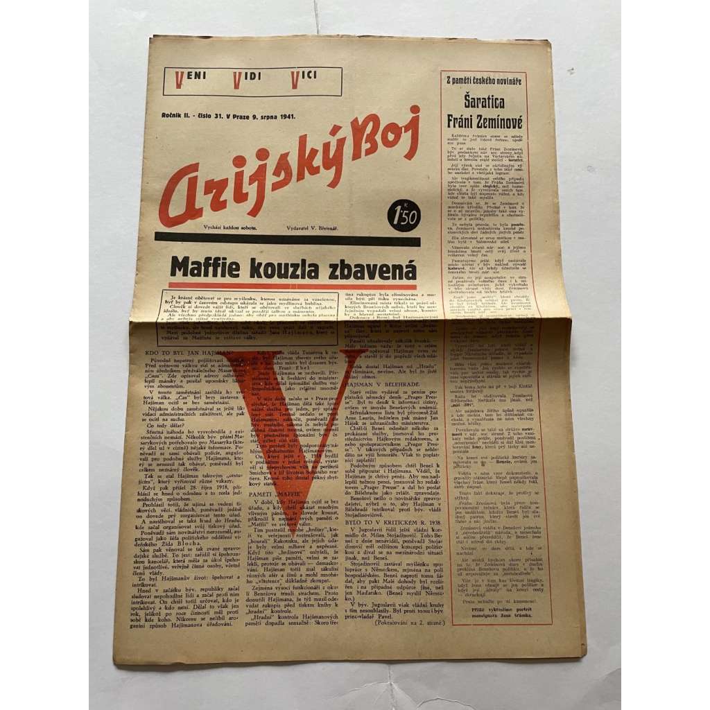 Arijský boj, ročník II., číslo 31/1941 - Ústřední list protižidovské ligy [časopis kolaborantů, nacismus, antisemitismus, protižidovské, Židé]