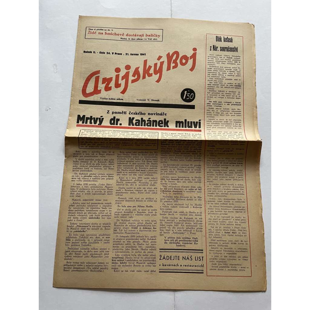 Arijský boj, ročník II., číslo 24/1941 - Ústřední list protižidovské ligy [časopis kolaborantů, nacismus, antisemitismus, protižidovské, Židé]
