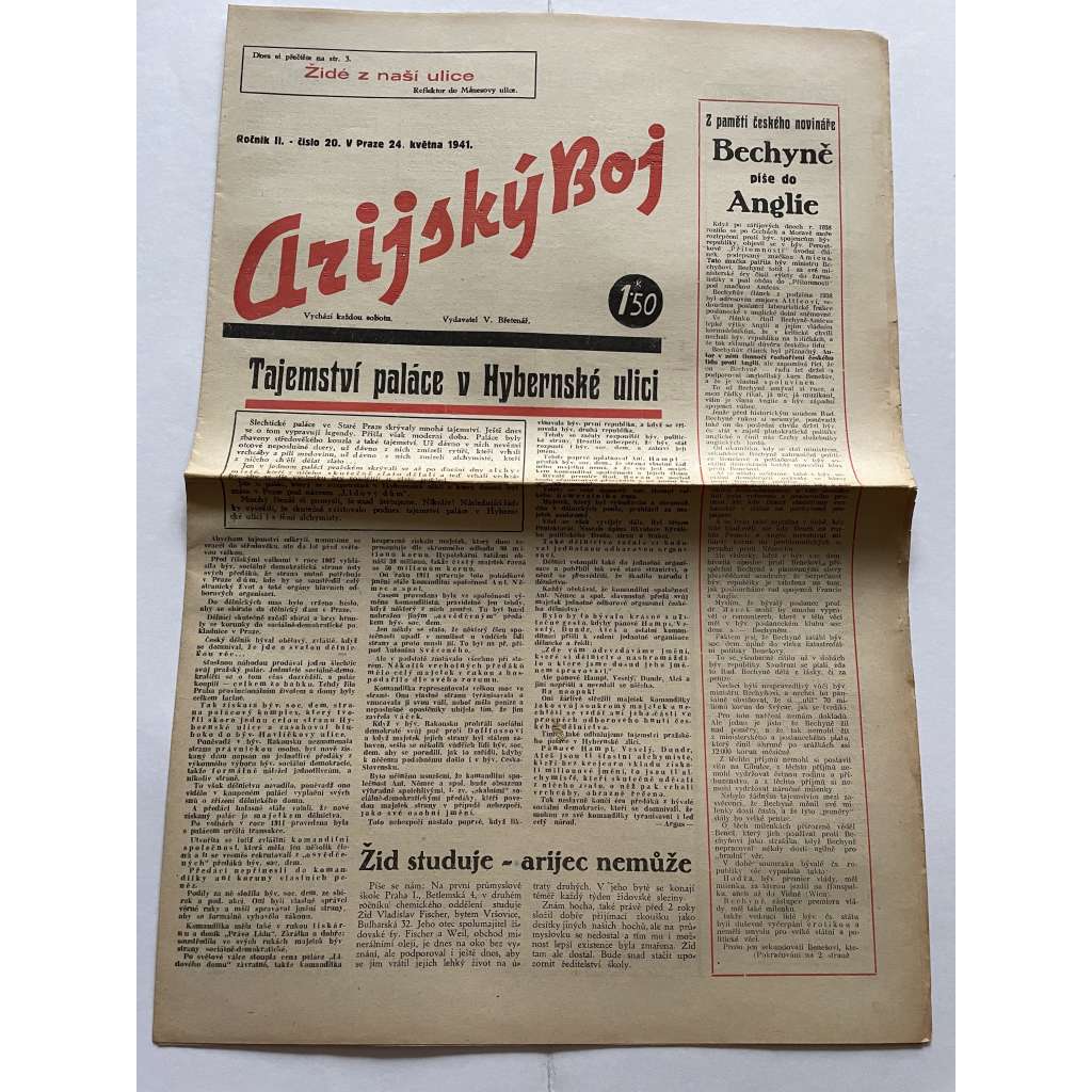 Arijský boj, ročník II., číslo 20/1941 - Ústřední list protižidovské ligy [časopis kolaborantů, nacismus, antisemitismus, protižidovské, Židé]
