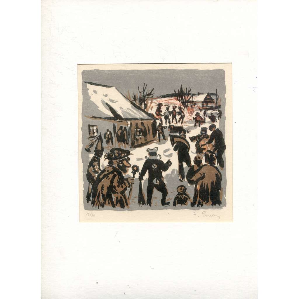 Masopust, litografie (František Emler)