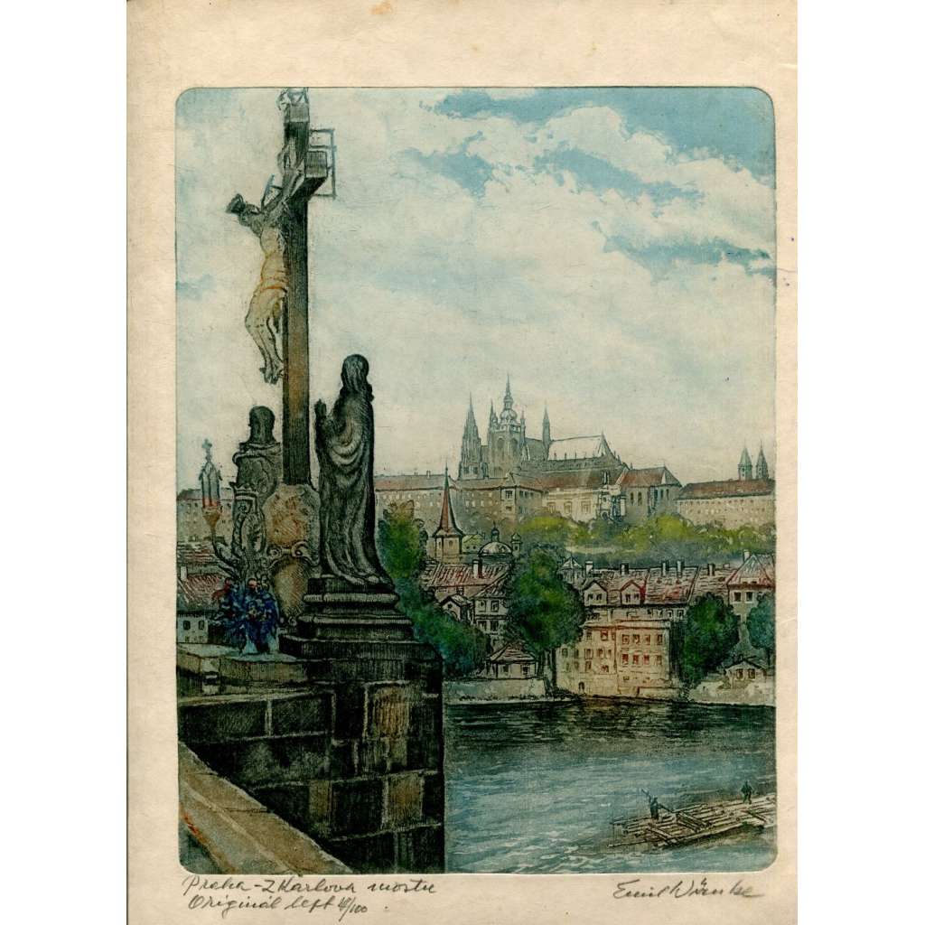 Praha z Karlova mostu, lept (Emil Wänke)