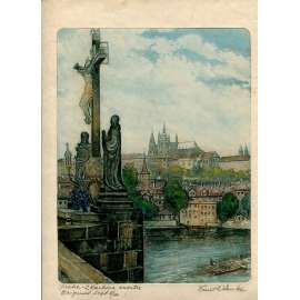 Praha z Karlova mostu, lept (Emil Wänke)