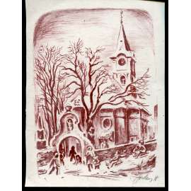 Berou, kostel Panny Marie, litografie (Emilie Tomanová) - 1978