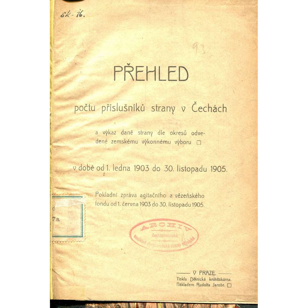 Přehled počtu příslušníků strany v Čechách (Sociálně demokratická strana dělnická)