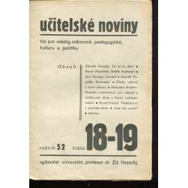 Učitelské noviny, ročník 52, číslo 18-19/1938. List pro otázky odborové, pedagogické, kulturu a politiku (staré noviny, 1. republika)