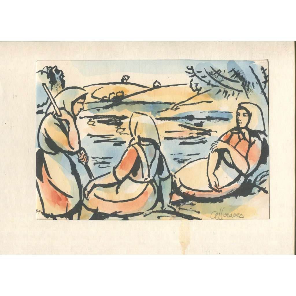 Odpočinek, kolorovaná litografie (Alois Moravec)