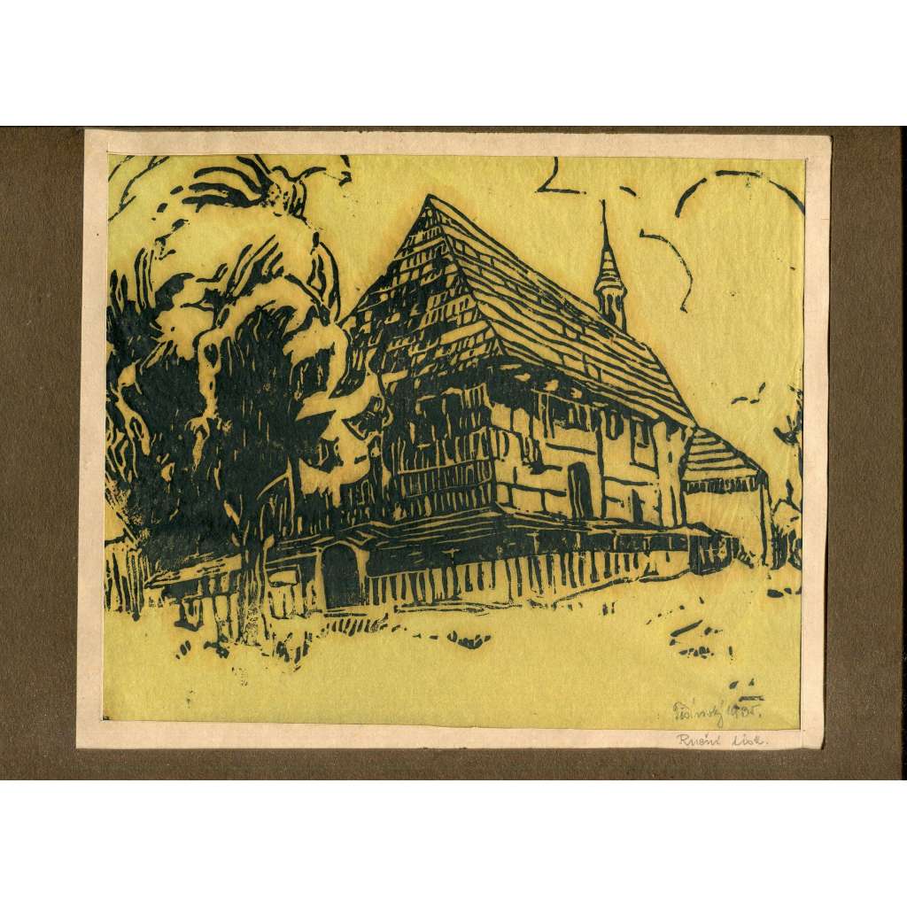 Dřevěné stavení, dřevoryt (Karel Těšínský) - 1935