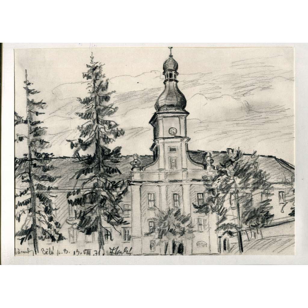 Bělá pod bezdězem - zámek, kresba (František Malý) - 1971
