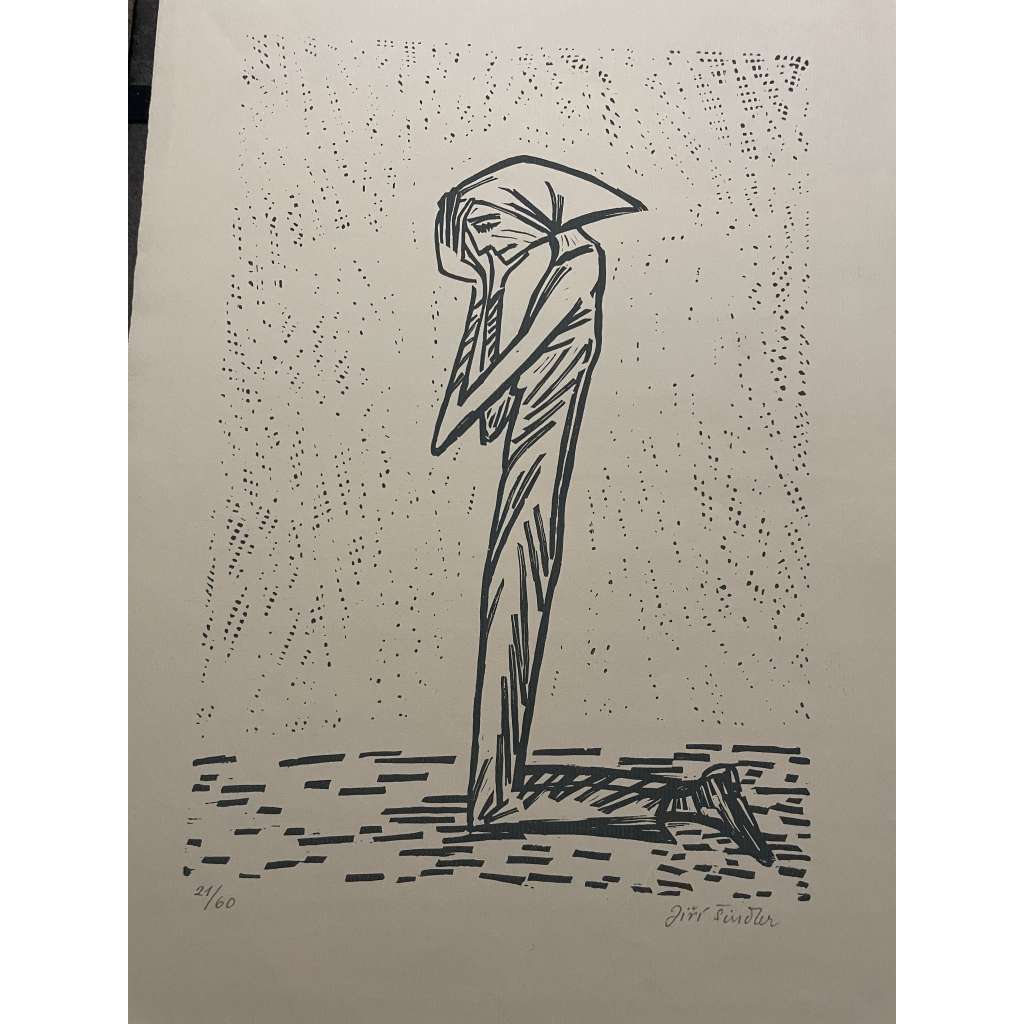 Pláč - z cyklu Válka, linoryt (Jiří Šindler)