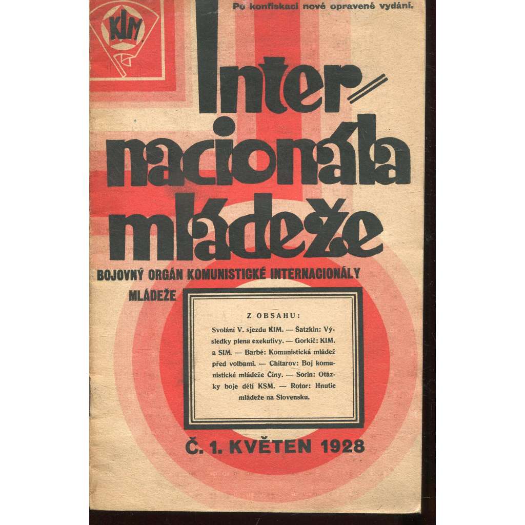 Internacionála mládeže, číslo 1 (květen 1928) . Bojovný orgán komunistické internacionály mládeže (komunismus, komunistická literatura )