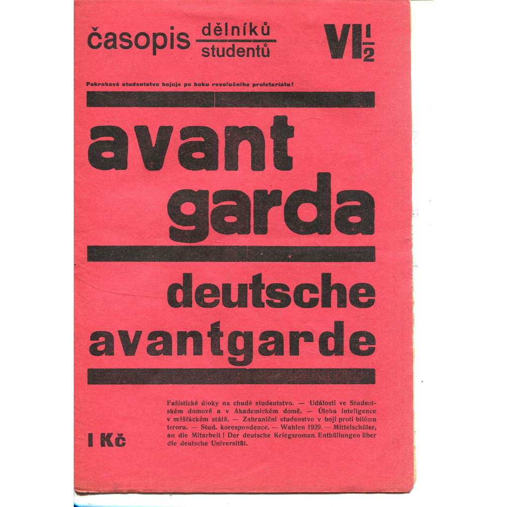 Avantgarda, časopis studentů a dělníků (Deutsche avantgarde) - říjen 1929 (1. republika, noviny)