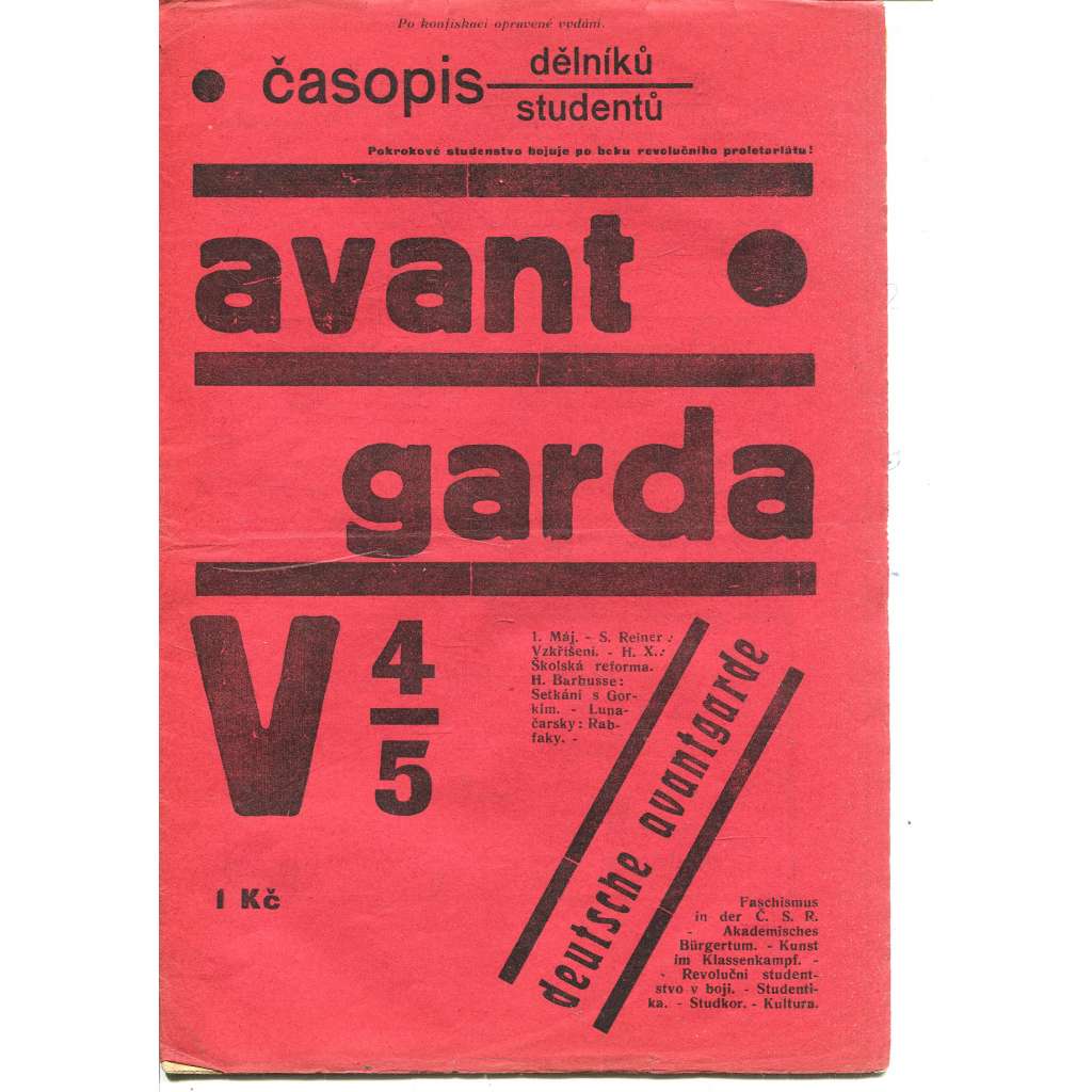 Avantgarda, časopis studentů a dělníků (Deutsche avantgarde) - duben 1929  (1. republika, noviny)