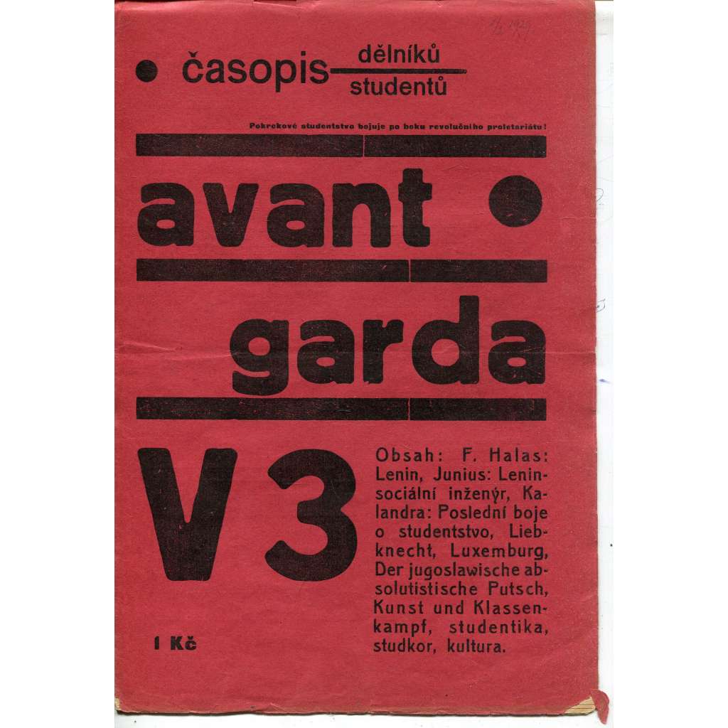 Avantgarda, časopis studentů a dělníků (Deutsche avantgarde) - leden 1929  (1. republika, noviny)