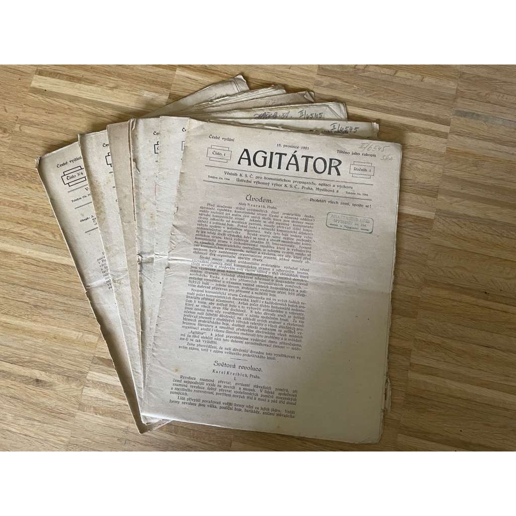 Agitátor, rok 1921 / 1922 a 1923. Věstník K. S. Č. pro komunistickou propagandu, agitaci a výchovu (staré noviny, komunistická literatura)