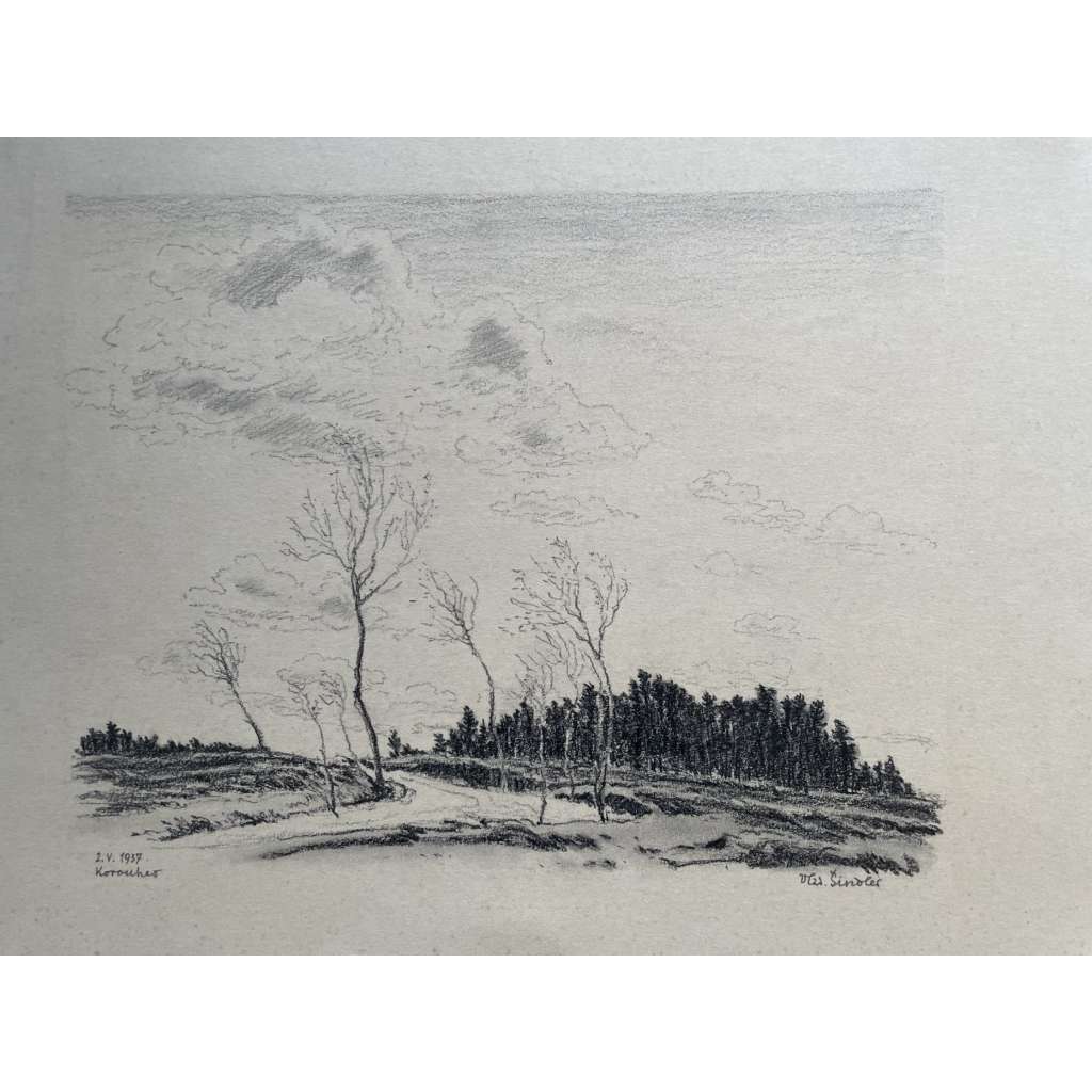 Podzim na Vysočině, kresba tužkou 1937 (Vladimír Šindler)