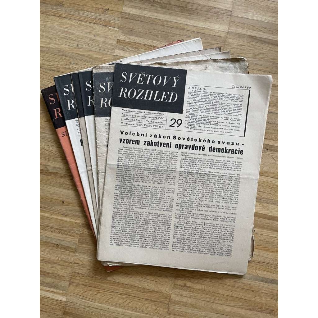 Světový rozhled, ročník XIII., číslo 29, 31-33, 37, 40, 41 a 46/1937. Týdeník pro politiku, hospodářství a dělnické hnutí  (časopis, noviny) - 8 kusů