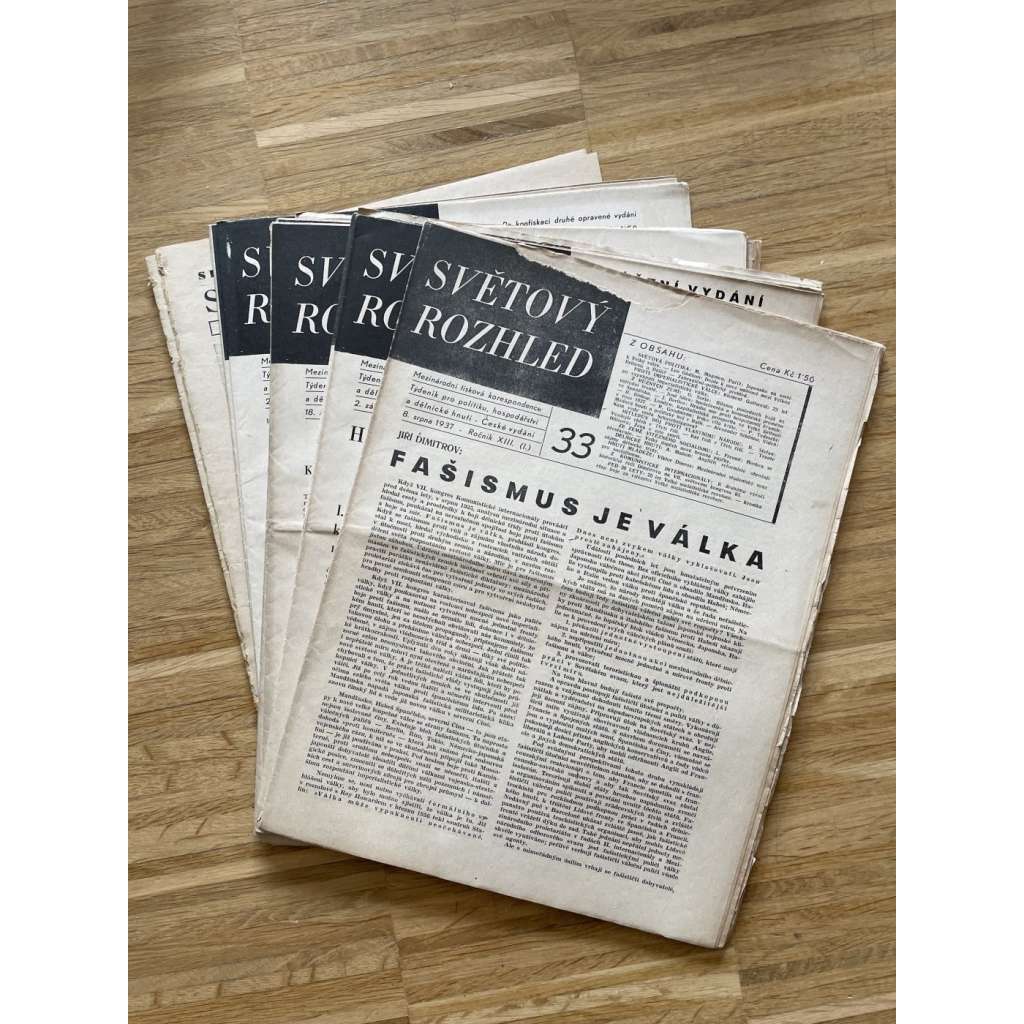 Světový rozhled, ročník XIII., číslo 33-35, 37, 38, 40-43 a 46/1937. Týdeník pro politiku, hospodářství a dělnické hnutí  (časopis, noviny) - 10 kusů